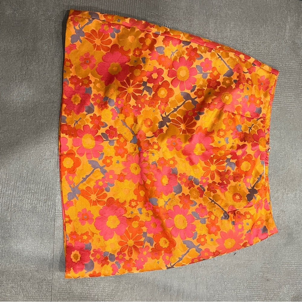 Anthropologie‎ Hutch Floral Mini Skirt in Vibrant Pink and Orange Colors M